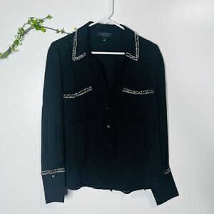 Laundry Women's Black Button Down With Boucle Trim Shirt Size Medium
